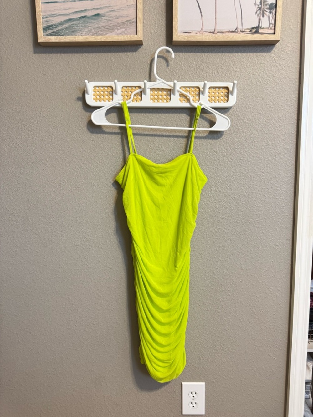 Forever 21 Neon Lime Ruched Slip Mini Dress